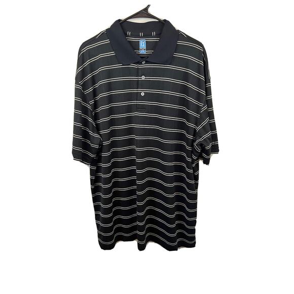 PGA Tour-Golf Polo Shirt, Mens XXL, 3 Button Collar, Black/White Short Sleeves - Picture 1 of 5